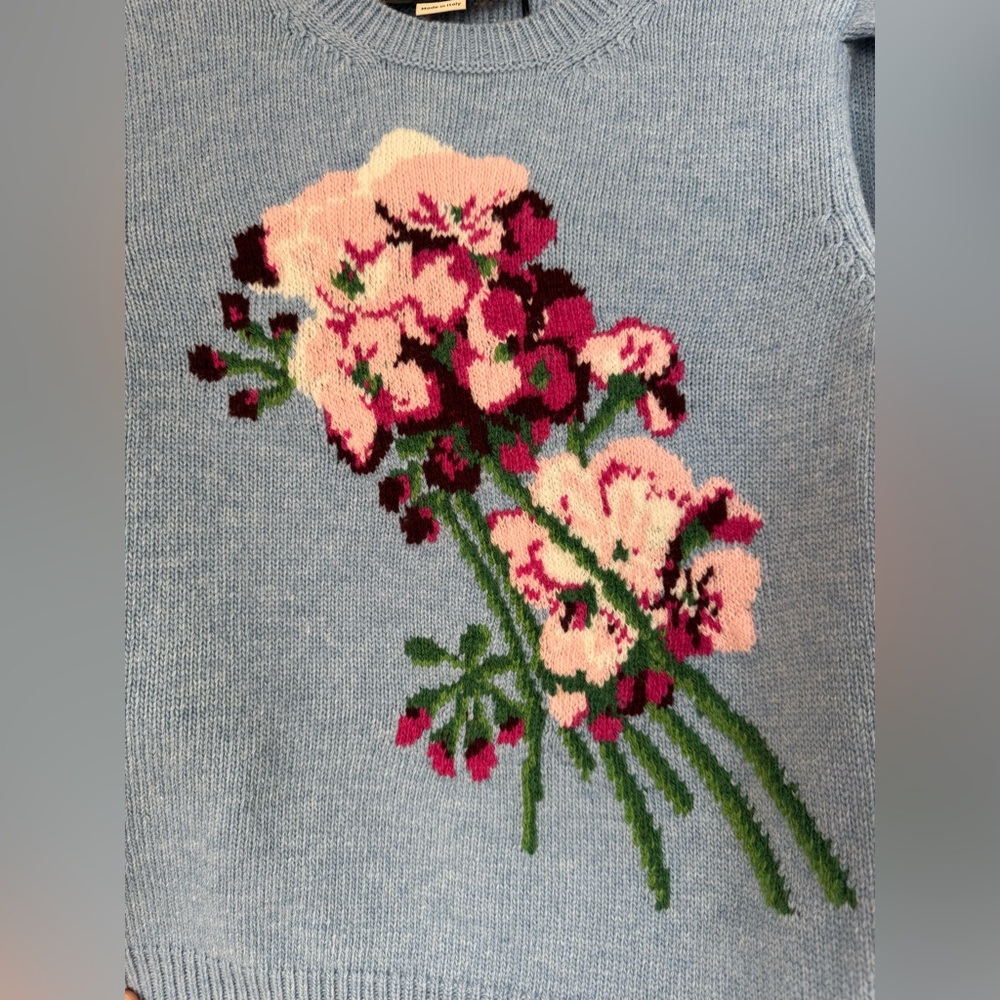 Gucci light blue Intarsia puff sleeve wool sweater - Picture 7 of 10